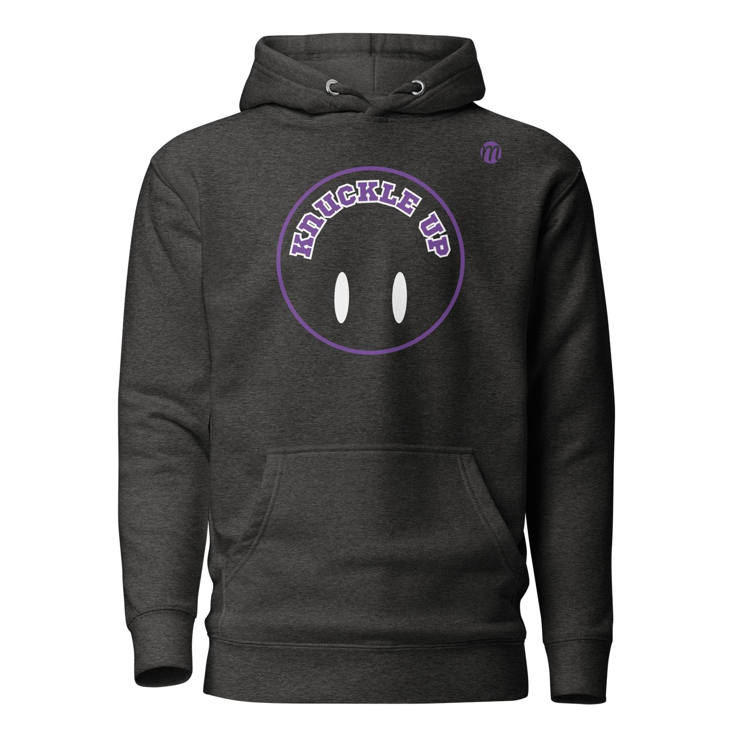 Knuckle Up Smiley Face Flipped Hoodie Charcoal Heather Front