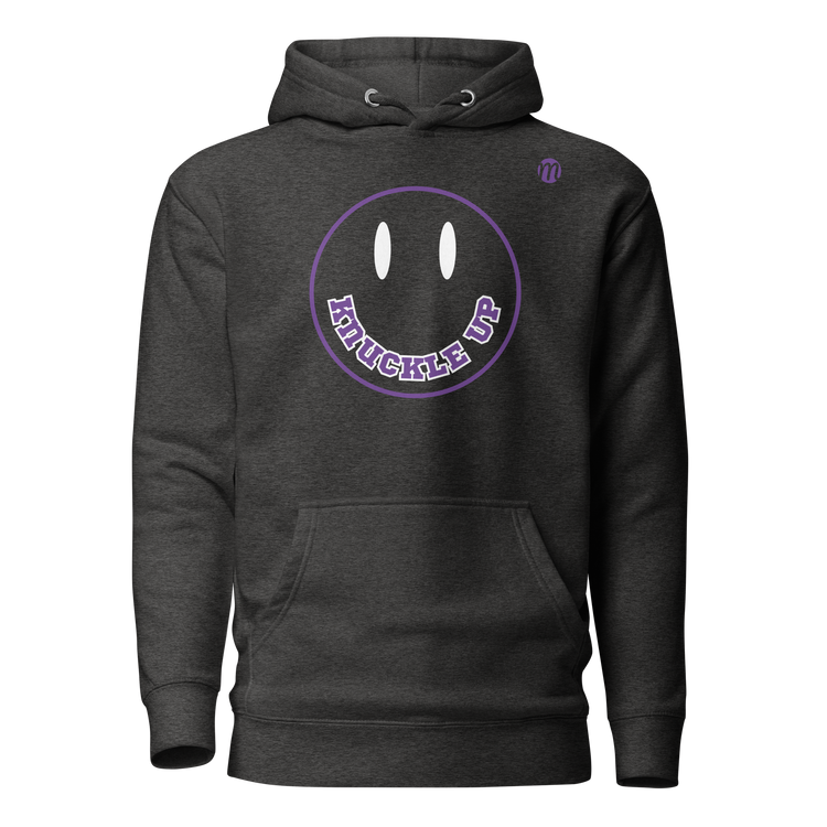 Knuckle Up Smiley Face Mulli USA Hoodie Charcoal Heather Front 