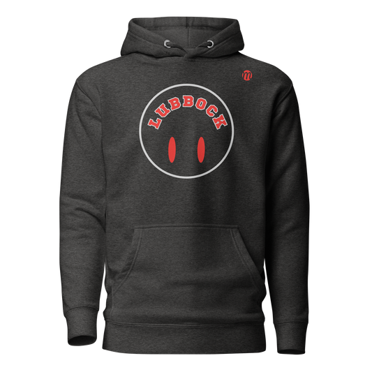 Lubbock Smiley Face Flipped Mulli USA Hoodie Charcoal Heather Front