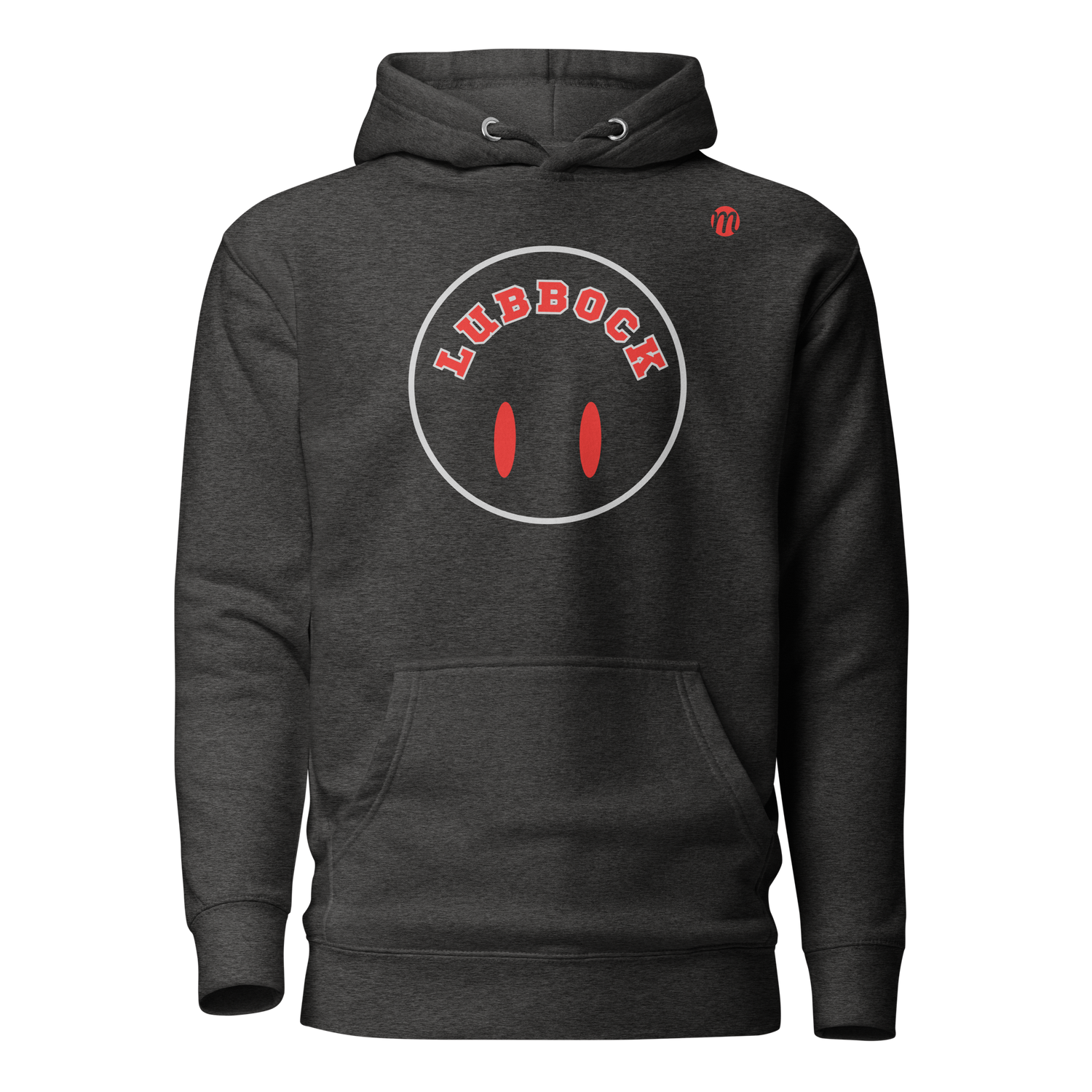 Lubbock Smiley Face Flipped Mulli USA Hoodie Charcoal Heather Front