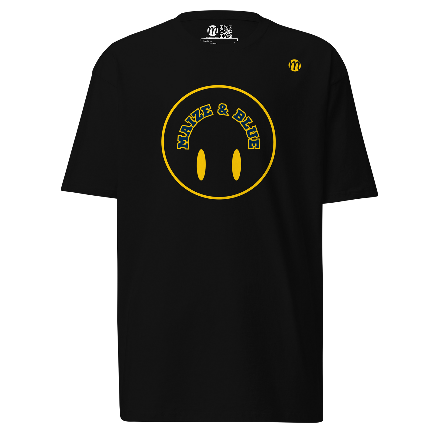 Maize & Blue Smiley Face Flipped Mulli USA Tee Black