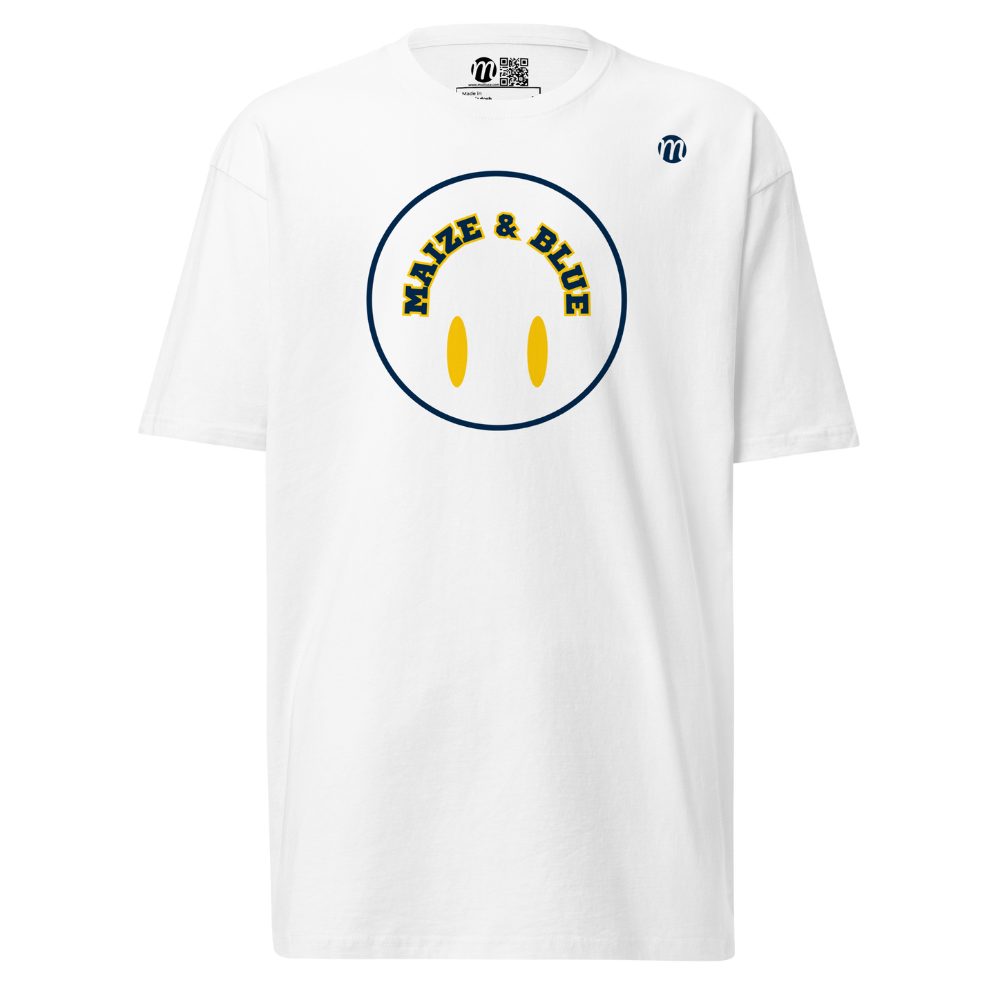 Maize & Blue Smiley Face Flipped Mulli USA Tee White 