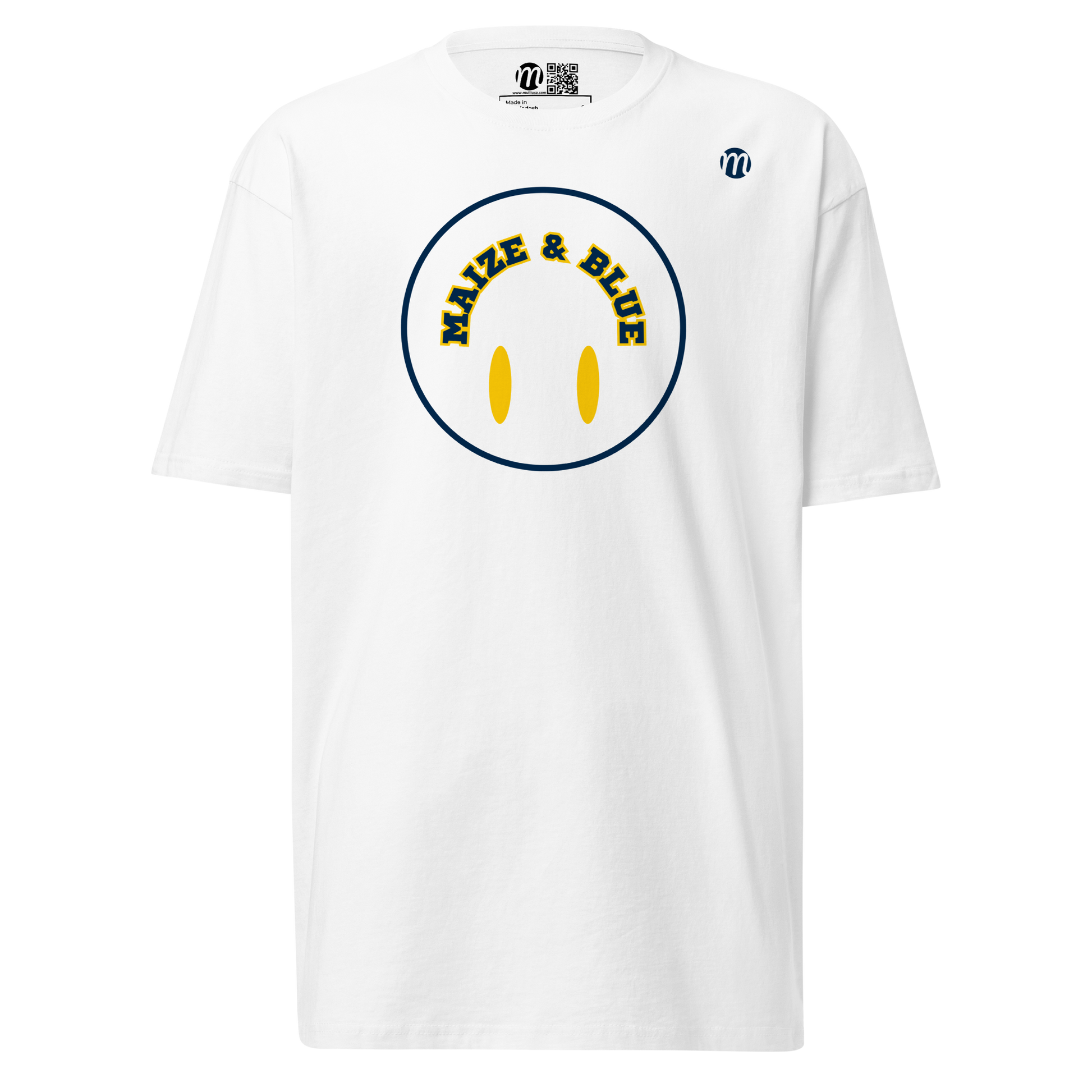 Maize & Blue Smiley Face Flipped Mulli USA Tee White 