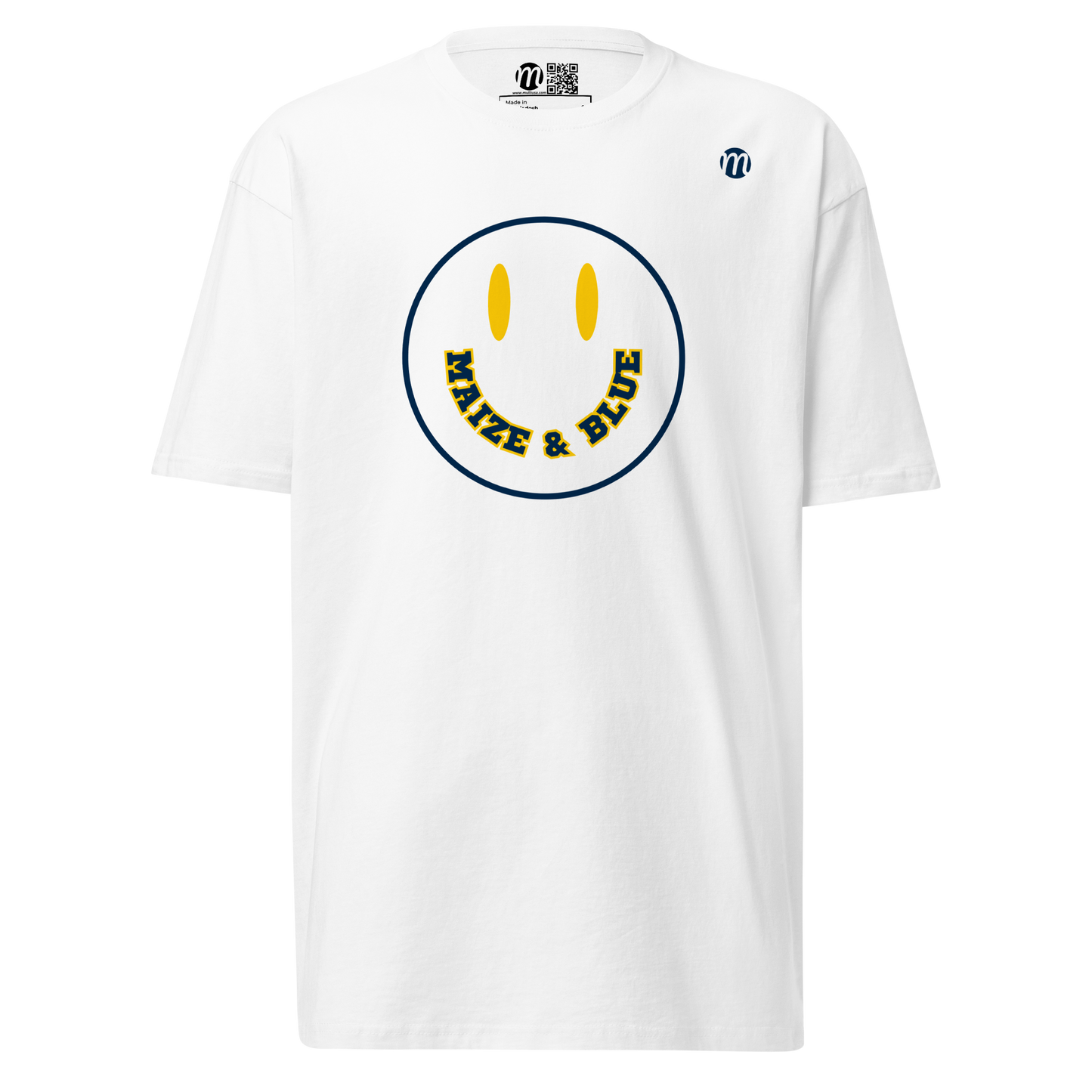 Maize & Blue Smiley Face Mulli USA Tee White Front