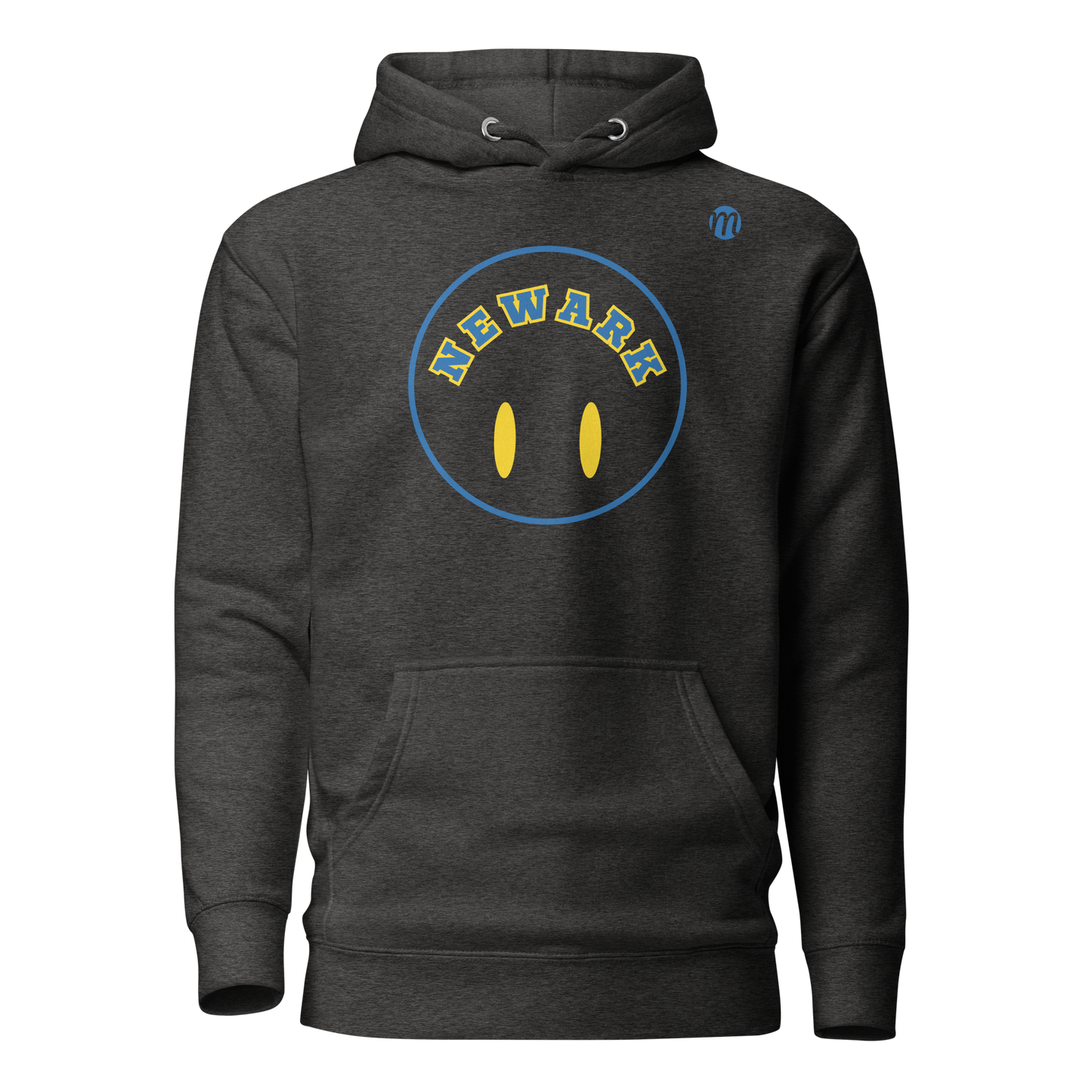 Newark Smiley Face Flipped Mulli USA Hoodie Charcoal Heather Front