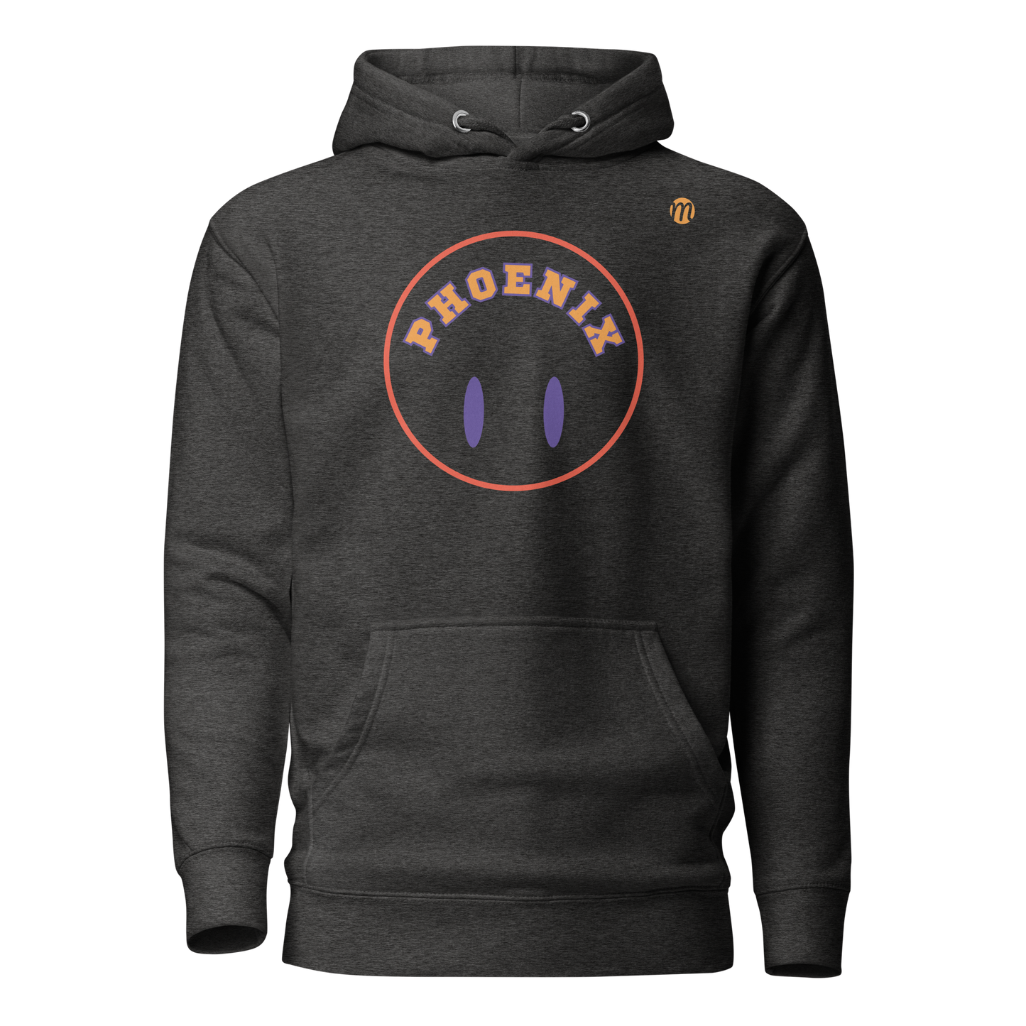 Phoenix Smiley Face Flipped Mulli USA Hoodie Charcoal Heather Front