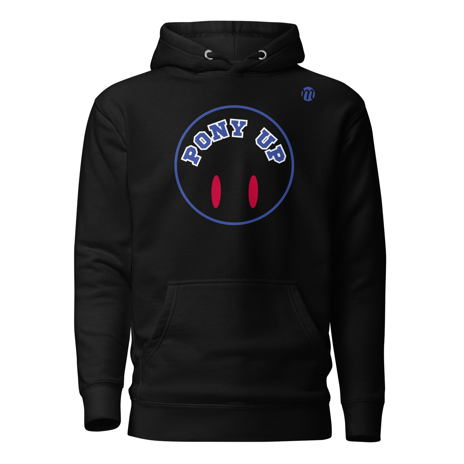 Pony Up Smiley Face Flipped Mulli USA Hoodie Black Front