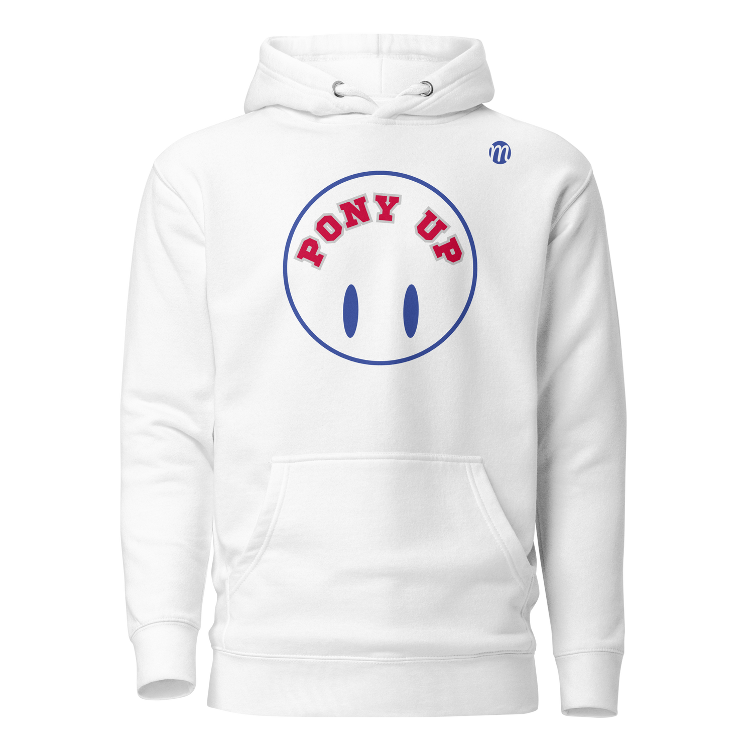 Pony Up Smiley Face Flipped Mulli USA Hoodie White Front