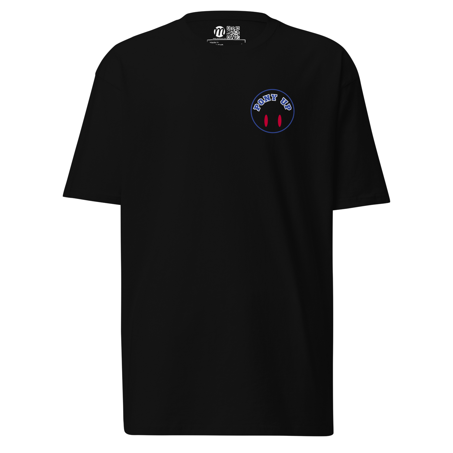 Pony Up Smiley Face Flipped Mulli USA Tee Black Front 