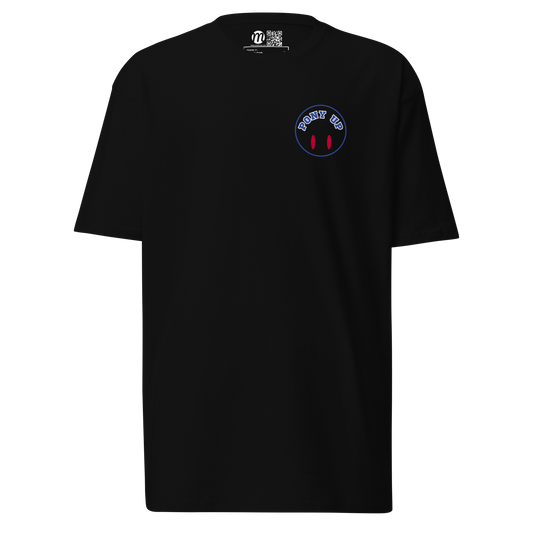 Pony Up Smiley Face Flipped Mulli USA Tee Black Front 