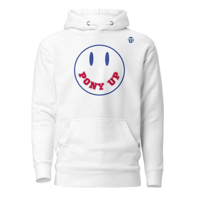 Pony Up Smiley Face Mulli USA Hoodie White Front