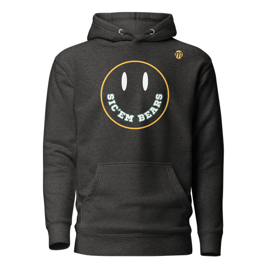 Sic'em Bears Smiley Face Mulli USA Hoodie Charcoal Heather Front