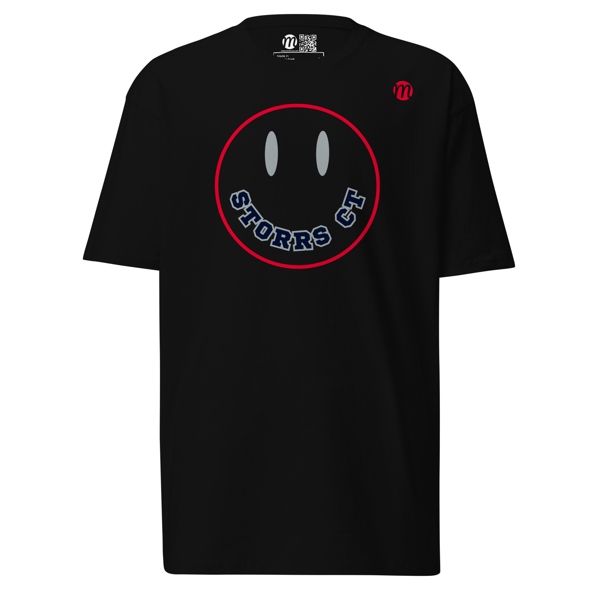 Storrs CT Smiley Face Mulli USA Tee Black Front 