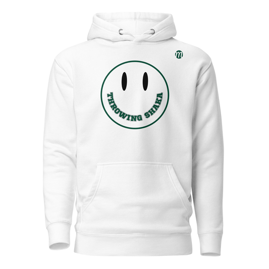 Throwing Shaka Smiley Face Mulli USA Hoodie White Front 