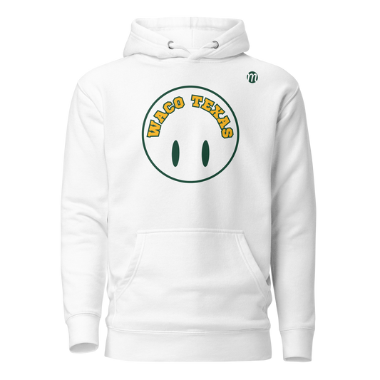 Waco Texas Smiley Face Flipped Mulli USA Hoodie White Front