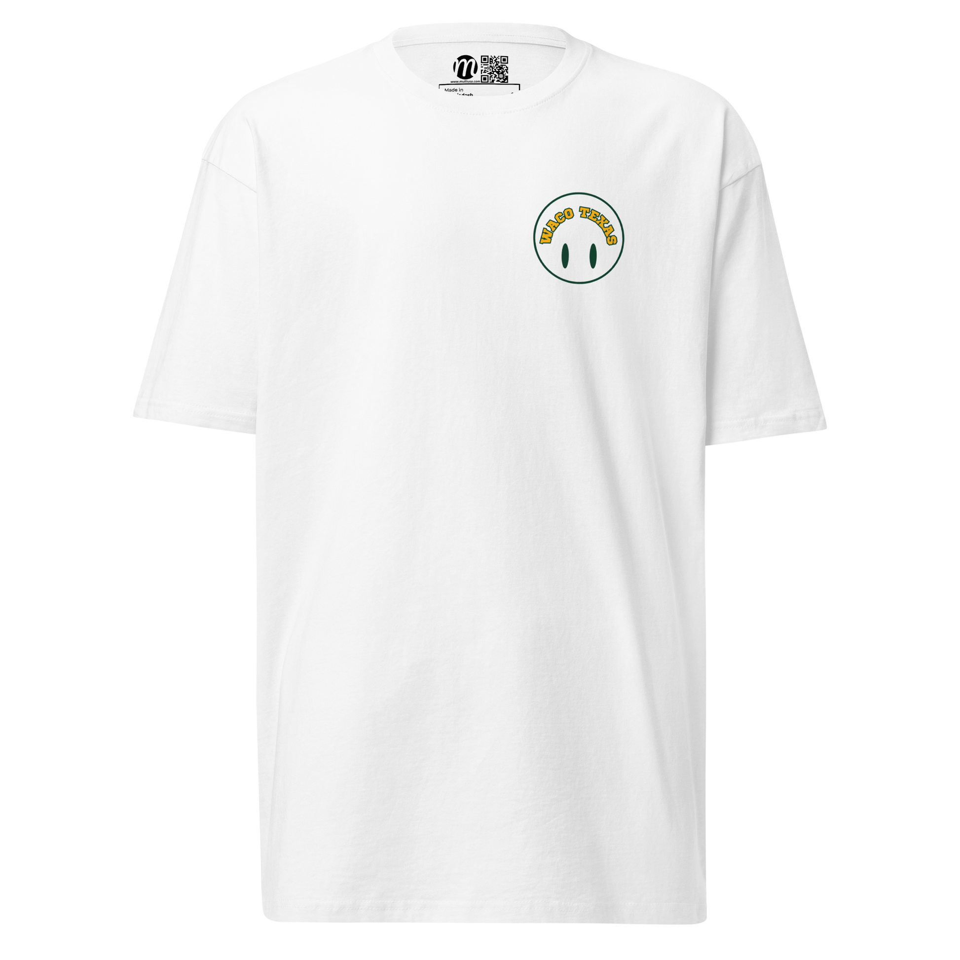 Waco Texas Smiley Face Flipped Mulli USA Tee White Front 