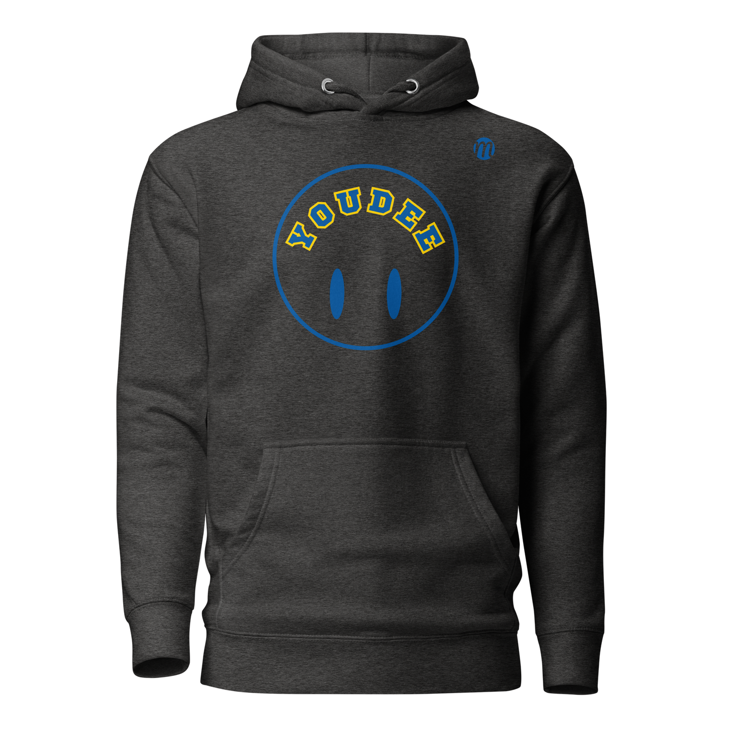 YouDee Smiley Face Flipped Mulli USA Hoodie Charcoal Heather Front