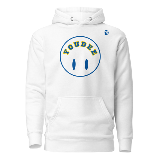 YouDee Smiley Face Flipped Mulli USA Hoodie White Front